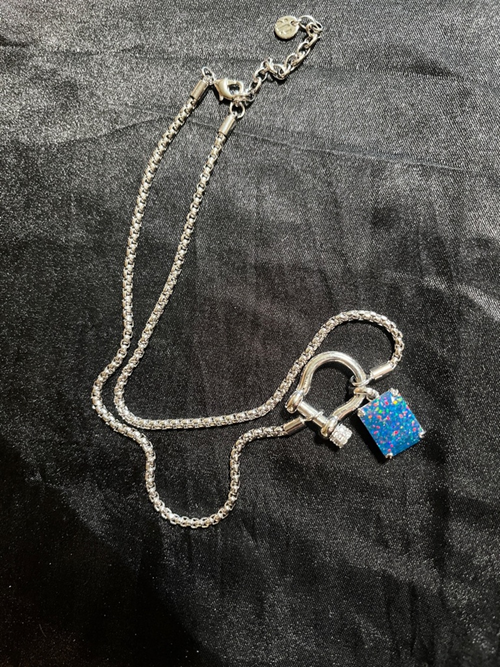 Silver Necklace with Blue Opal Padlock Pendant